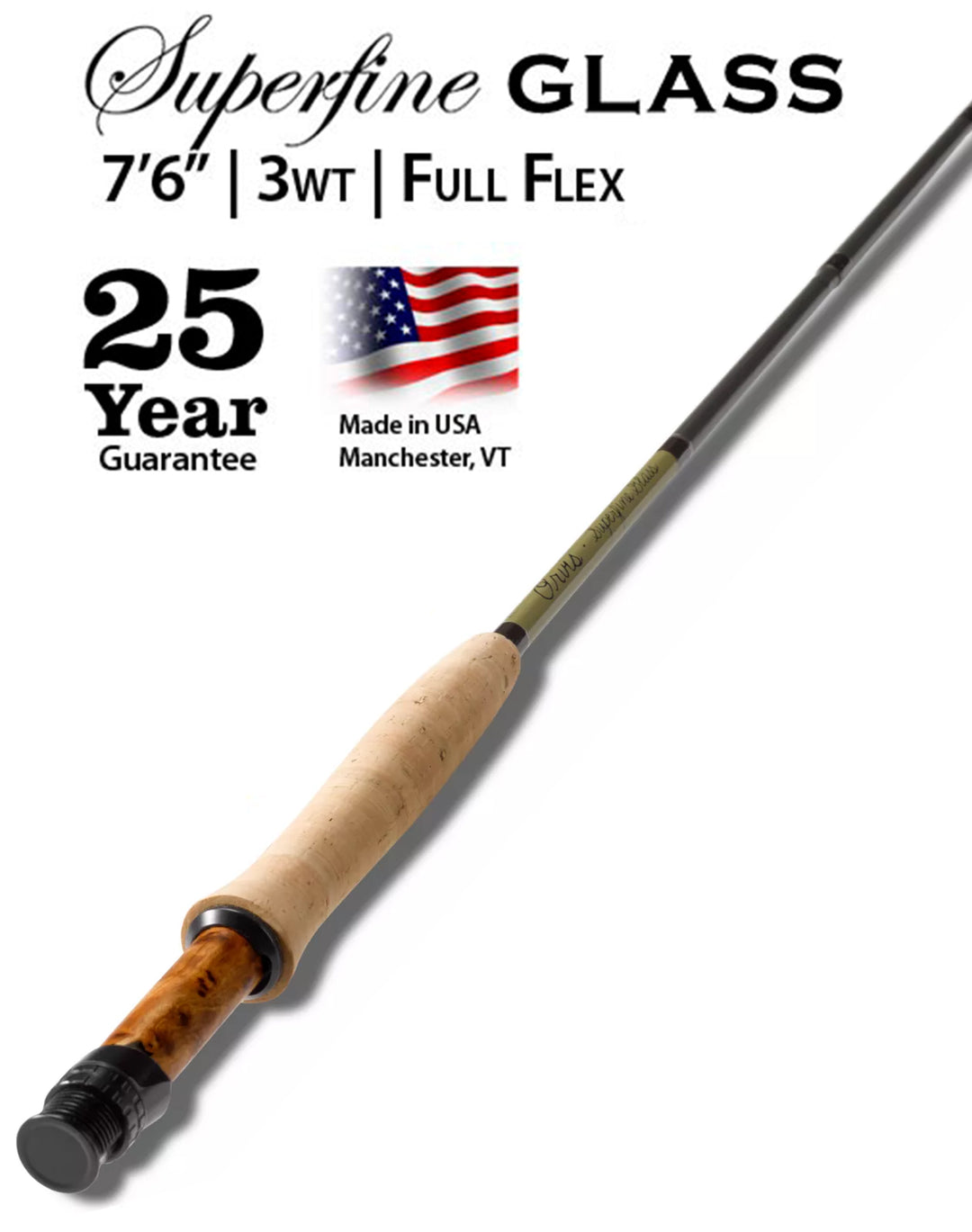 ORVIS SUPER FINE トラウトバム 664-3 Orvis Superfine Trout Bum Fly Fishing Rod. 7' 6” 1wt. W